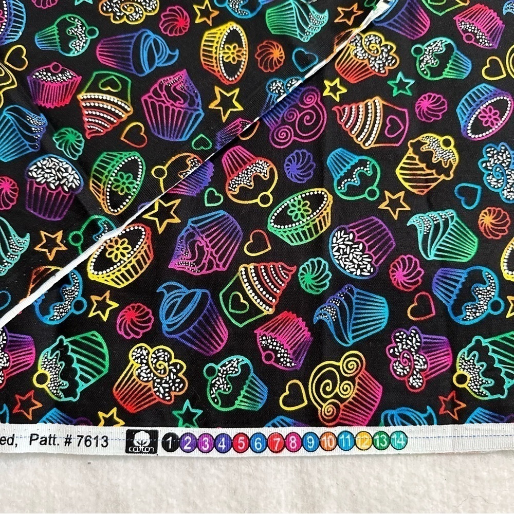 Neon cupcake sweet treat cotton quilt fabric bakery graphics #7613 2 yards‌‌
